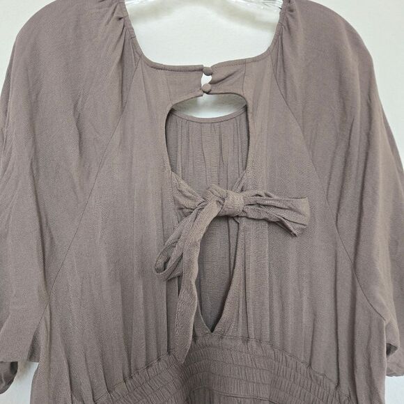 Torrid Skater Mini Dress Slub Puff Sleeve Brown Size 1X 14/16 - Picture 10 of 12